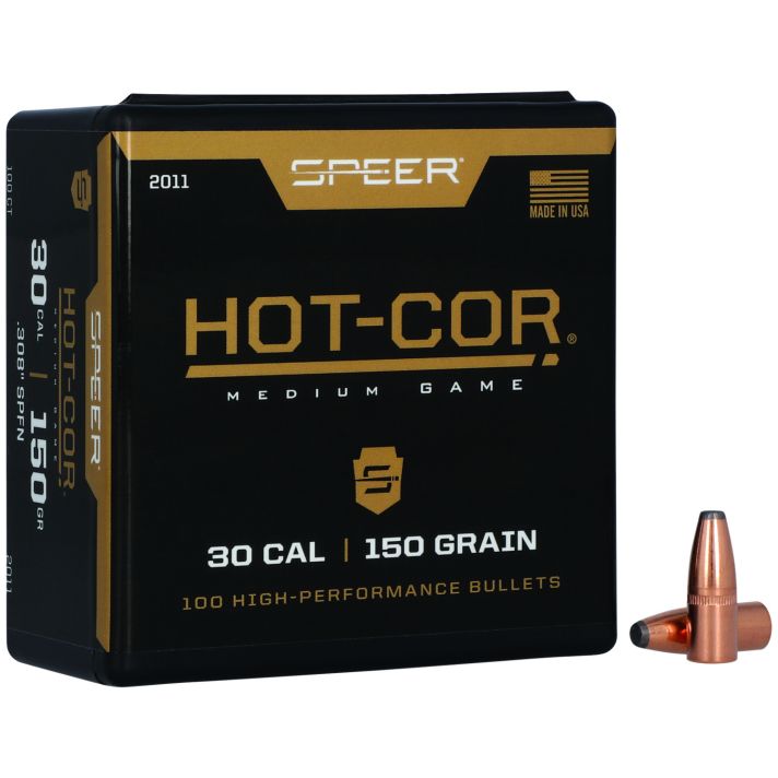 Speer 2011 Hot-Cor30Cal 150gr Soft Point Flat Nose 100 Per Box/5 Case