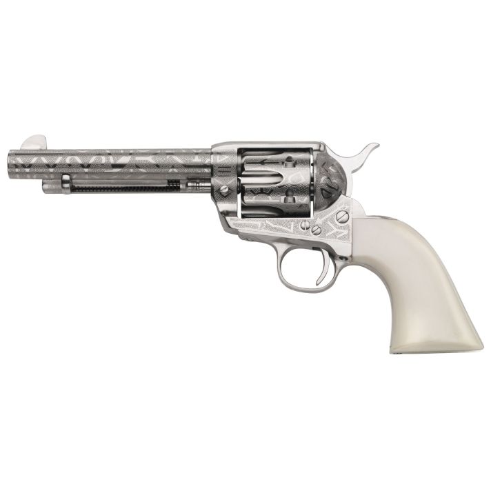 Taylors & Company 200060 1873 Cattle Brand 357 Mag Caliber with 5.50"Barrel, 6rd Capacity Cylinder, Overall Nickel-Plated Engraved Finish Steel & Ivory Synthetic Grip