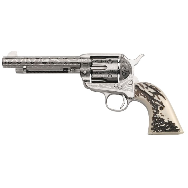Taylors & Company OG1407 1873 Cattle Brand 357 Mag 6rd 5.50" Nickel Engraved Imitation Stag Grip