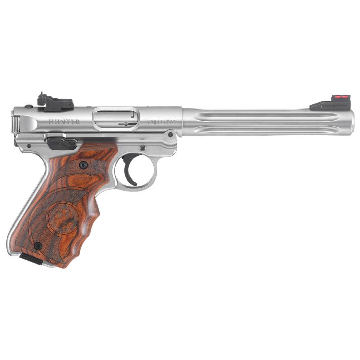 Ruger 40160 Mark IV Hunter 22 LR 10+1 6.88" Satin Stainless Fluted Bull Barrel, Satin Stainless Steel Frame, Drilled & Tapped Receiver, Target Laminate w/Finger Groove Grip, Right Hand