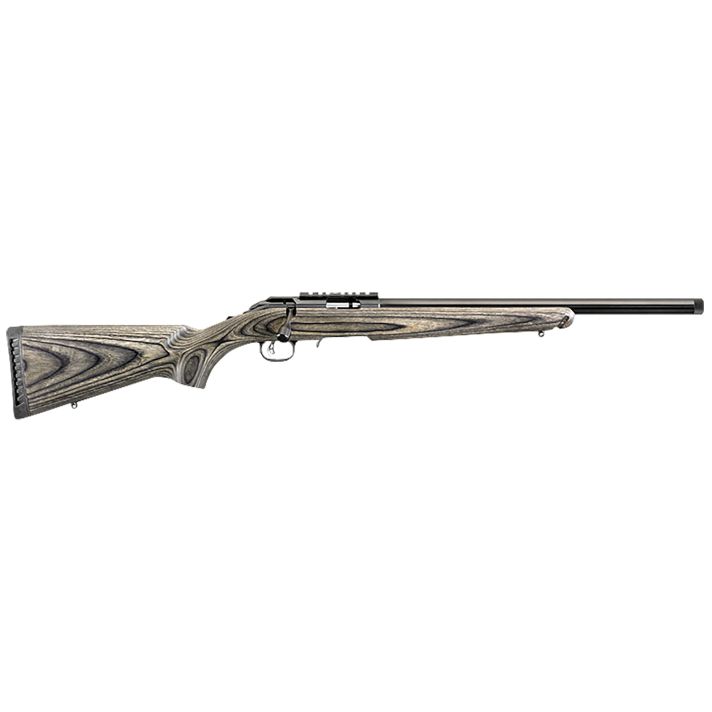 Ruger 8349 American Rimfire Target Full Size 22 WMR 9+1 18" Satin Blued Threaded Bull Barrel, Satin Blued Drilled & Tapped Steel Receiver, Black Laminate Fixed Stock, Right Hand