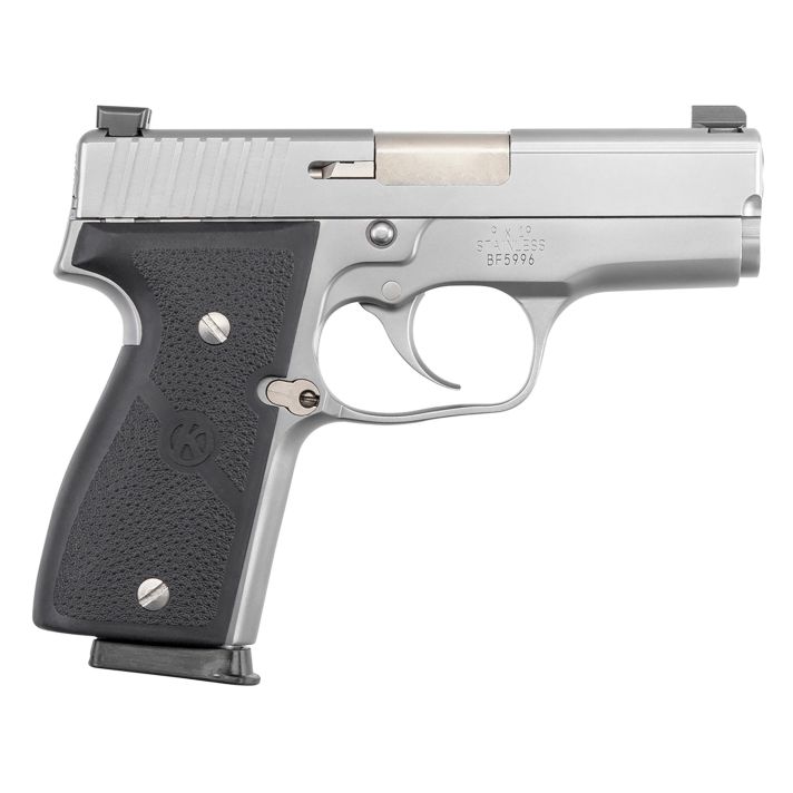 Kahr Arms K9093NA K9mm Luger Caliber with 3.50" Barrel, 7+1 Capacity, Overall Matte Stainless Steel Finish, Serrated Slide, Textured Wraparound Black Polymer Grip & TruGlo Night Sights