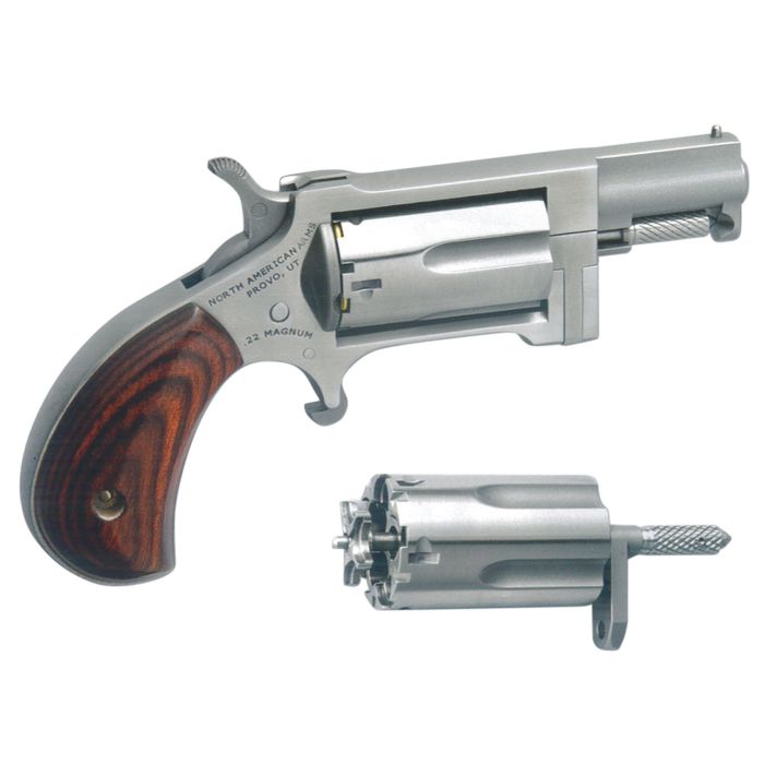 North American Arms SWC Sidewinder22 LR or 22 WMR Caliber with 1.50" Barrel, 5rd Capacity Cylinder, Overall Stainless Steel Finish & Rosewood Birdshead Grip Includes Cylinder
