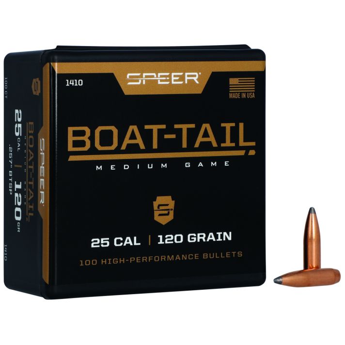 Speer 1410 Boat-Tail25Cal 120gr Jacketed Soft Point Boat Tail 100 Per Box/5 Case