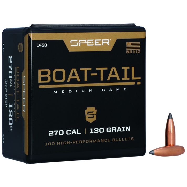Speer 1458 Boat-Tail270Cal 130gr Spitzer Boat Tail Soft Point 100 Per Box/5 Case
