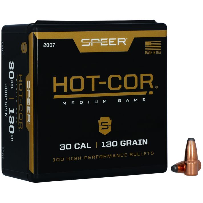 Speer 2007 Hot-Cor30Cal 130gr Soft Point Flat Nose 100 Per Box/5 Case
