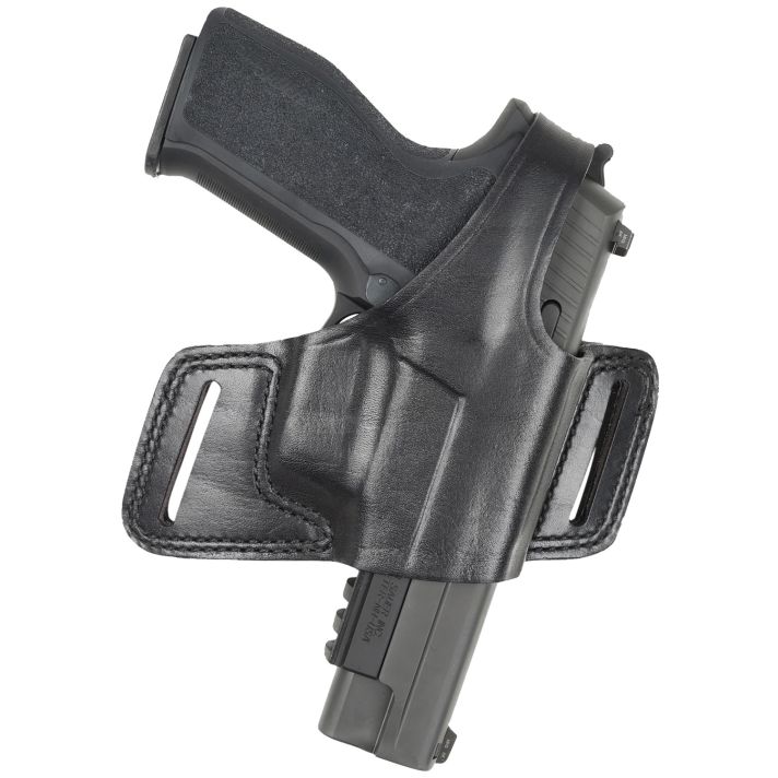 Bianchi 15718 Black WidowOWB Size 14 Black Leather Belt Slide Fits Glock 17 Fits Glock 19 Fits Glock 22 Right Hand