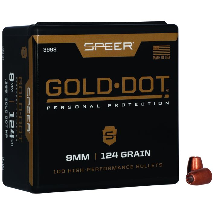 Speer 3998 Gold Dot Personal Protection 9mm 124gr Hollow Point 100 Per Box/5 Case