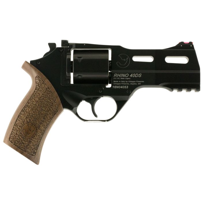 Chiappa Firearms 340165 Rhino 40DSMedium Frame 9mm Luger 6 Shot 4" Black Anodized Steel Vent Rib Barrel, Blued Steel Cylinder, Black Anodized Aluminum Frame, Walnut Grip, Concealed Hammer