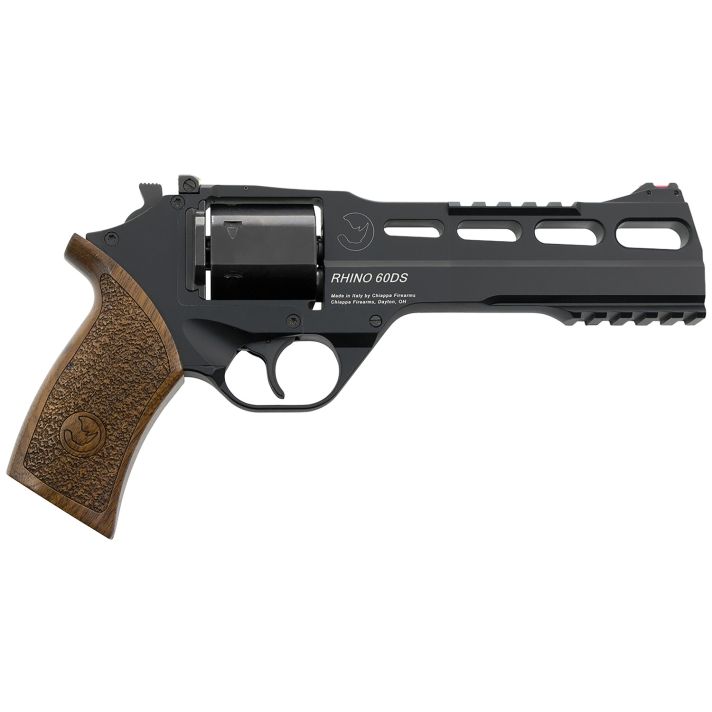 Chiappa Firearms 340167 Rhino 60DSLarge Frame 9mm Luger 6 Shot, 6" Black Anodized Steel Vent Rib Barrel & Cylinder, Black Anodized Aluminum Frame, Walnut Grip, Concealed Hammer