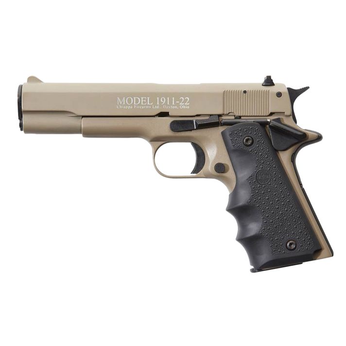 Chiappa Firearms 401120 1911-2222 LR 10+1, 5" Black Steel Barrel, Tan Serrated Slide, Tan Aluminum Frame w/Beavertail, Black Hogue Rubber Finger Grooved Grip, Manual Thumb Safety, Right Hand