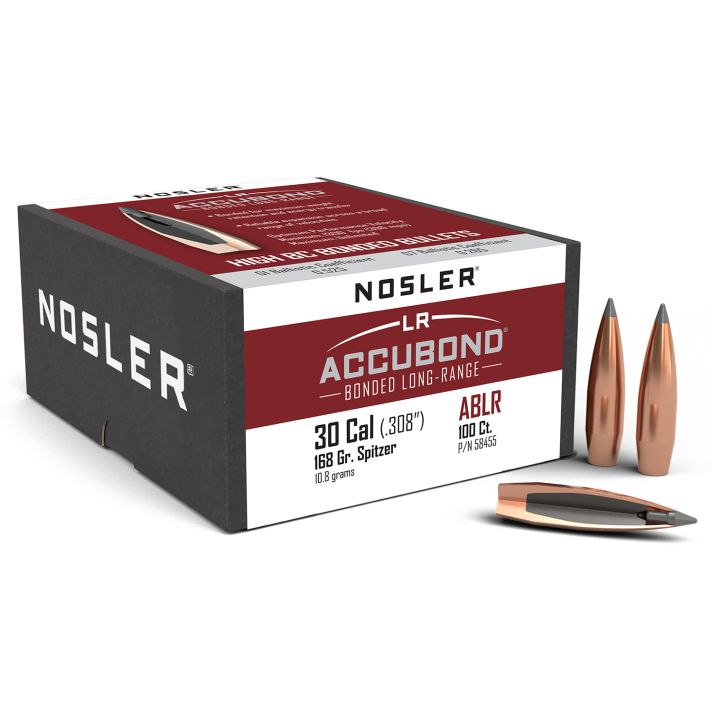 Nosler 58455 AccuBond Long Range 30Cal 168gr Spitzer Point Boat Tail 100/Box
