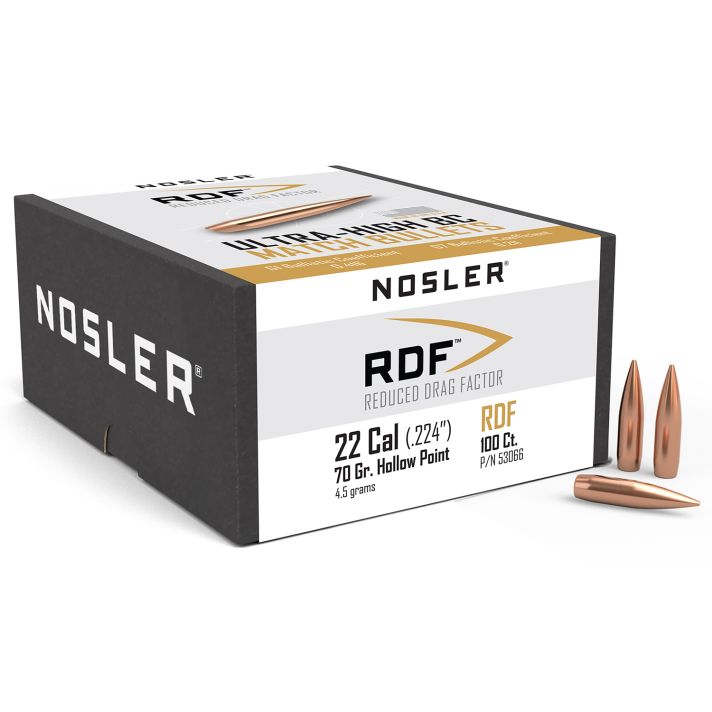 Nosler 53066 RDF Match 22Cal 70gr Hollow Point Boat Tail 100/Box