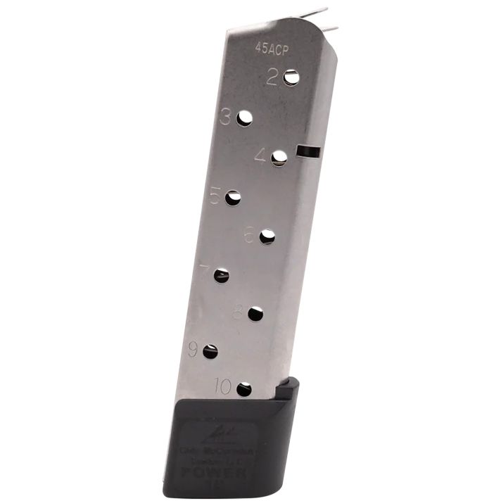 CMC Products 15150 Power Mag10rd 45 ACP Fits 1911 Government Stainless Steel w/ Black Base Pad