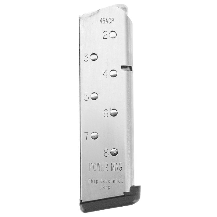 CMC Products 14131 Power Mag8rd 45 ACP Fits 1911 Government Stainless Steel w/ Black Base Pad
