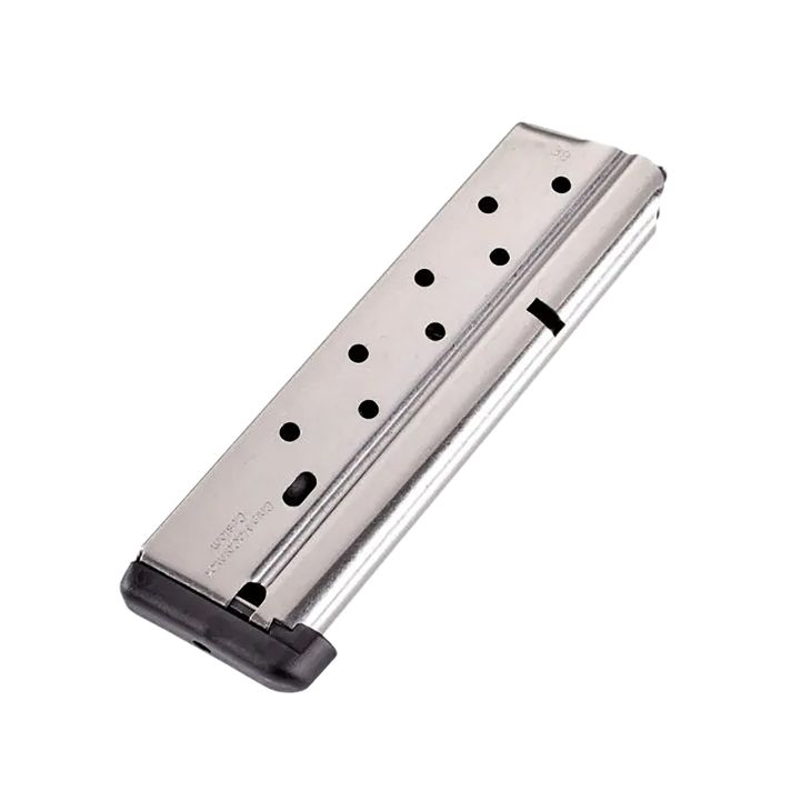 CMC Products 13111 Power Mag10rd 38 Super Fits 1911 Government Stainless Steel w/ Black Base Pad