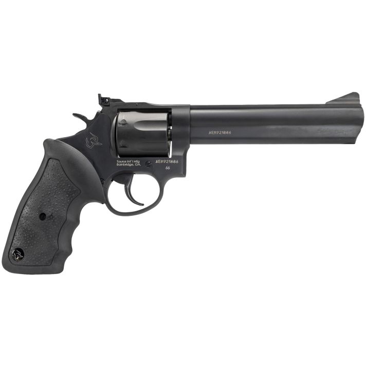 Taurus 2660061 6638 Special +P or 357 Mag 7 Shot 6" Barrel, Overall Matte Black Oxide Finish Steel, Finger Grooved Black Rubber Grip, Adjustable Rear Sight