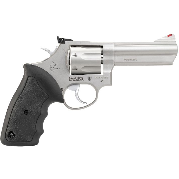 Taurus 2660049 6638 Special +P/357 Mag 7 Shot 4" Barrel, Overall Matte Stainless Steel, Black Finger Grooved Rubber Grip