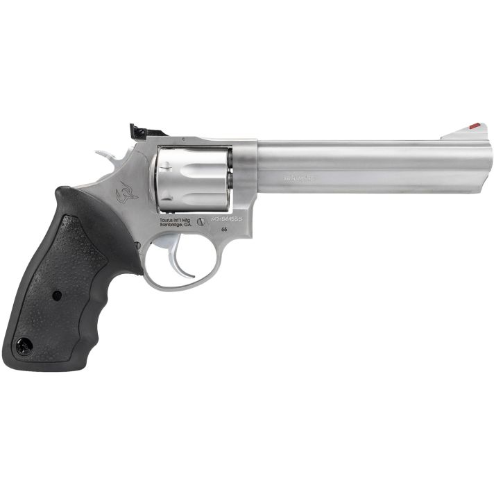 Taurus 2660069 6638 Special +P or 357 Mag 7 Shot 6" Barrel, Overall Matte Finish Stainless Steel, Finger Grooved Black Rubber Grip, Adjustable Rear Sight