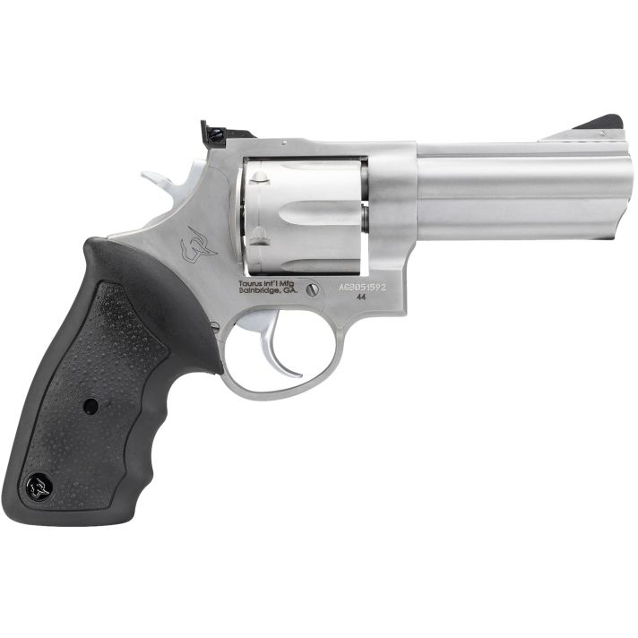 Taurus 2440049 44Large Frame 44 Rem Mag 6rd 4" Matte Stainless Steel Ported Barrel, Matte Stainless Cylinder & Frame, Black Finger Groove Rubber Grip Transfer Bar Safety Exposed Hammer