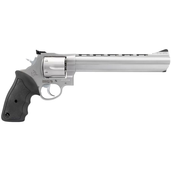 Taurus 2440089 44Large Frame 44 Rem Mag 6rd 8.37" Matte Stainless Ported Barrel, Matte Stainless Cylinder & Frame, Black Finger Groove Rubber Grip, Transfer Bar Safety Exposed Hammer