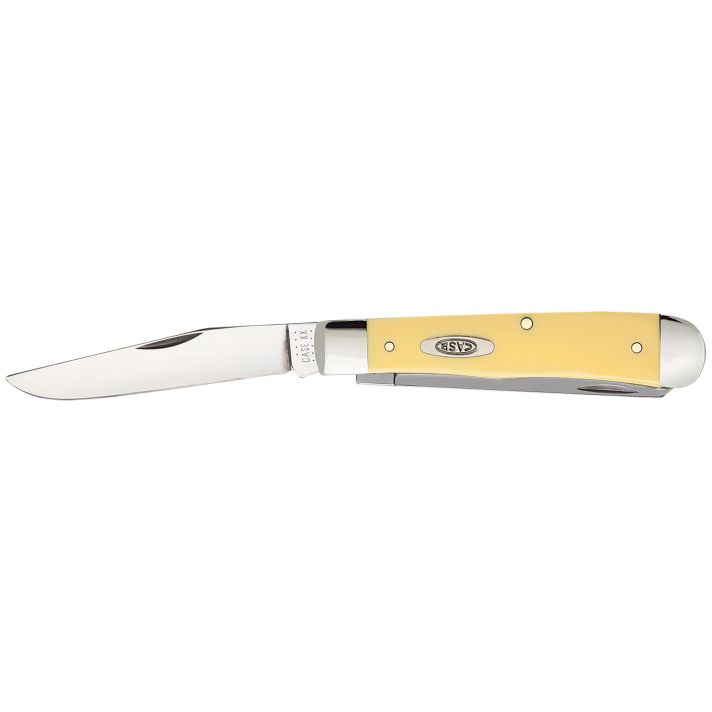 Case 00161 Trapper3.25"/3.27" Folding Clip Point/Spey Plain Tumble Polish Chrome Vanadium Steel Blade/Yellow Synthetic Handle
