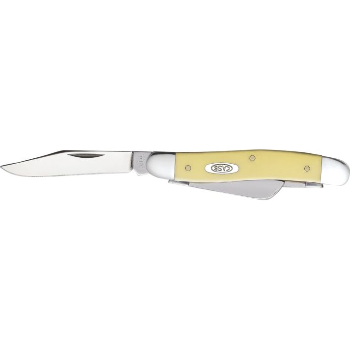 Case 00035 Stockman Medium 2.57"/1.88"/1.71" Folding Clip/Sheepsfoot/Spey Plain Tumble Polish Chrome Vanadium Steel Blade/Yellow Synthetic Handle