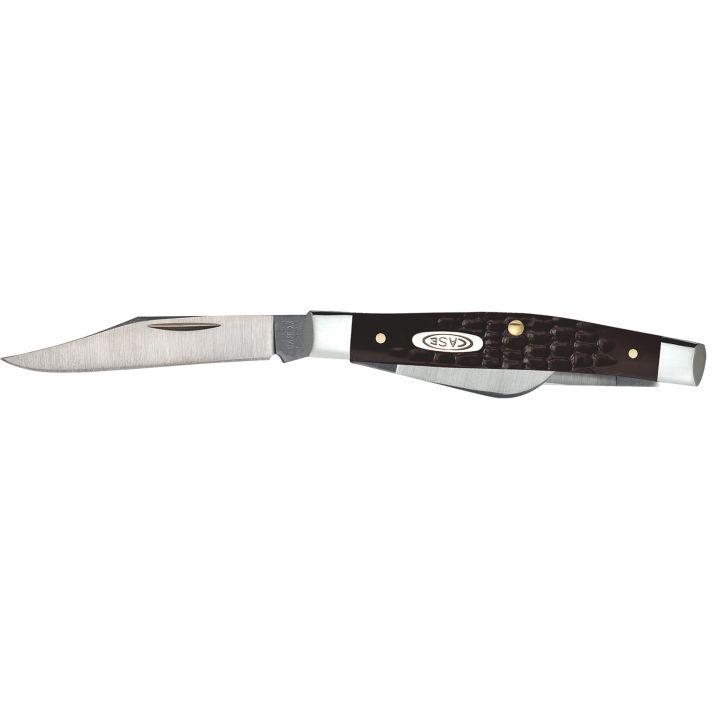 Case 00081 StockmanSmall 2"/1.5"/1.49" Folding Clip/Sheepfoot/Pen Plain As-Ground Stainless Steel Blade/ Brown Jigged Synthetic Handle