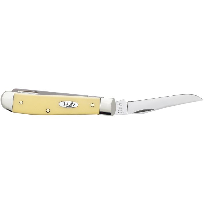 Case 00029 TrapperMini 2.70"/2.75" Folding Clip Point/Spey Plain Tumble Polish Chrome Vanadium Steel Blade/Smooth Yellow Synthetic Handle