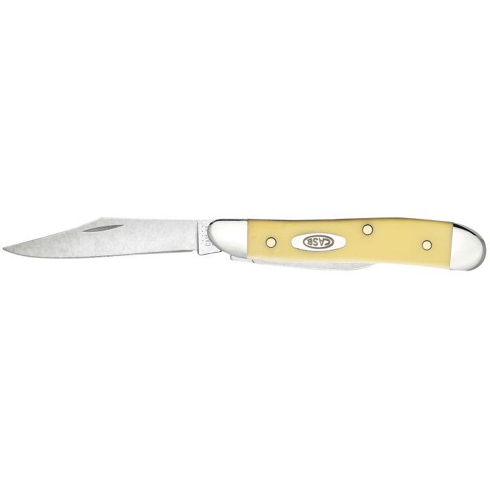 Case 00030 Peanut2.10"/1.53" Folding Clip/Pen Plain Tumble Polish Chrome Vanadium Blade/Smooth Yellow Synthetic Handle