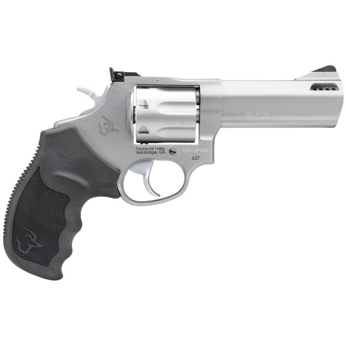Taurus 2627049 Tracker 627 Medium Frame 357 Mag/38 Special +P 7rd 4" Matte Stainless Steel Barrel, Cylinder & Frame, Adjustable Rear Sight, Black Ribber Grip, Transfer Bar Safety, Exposed Hammer