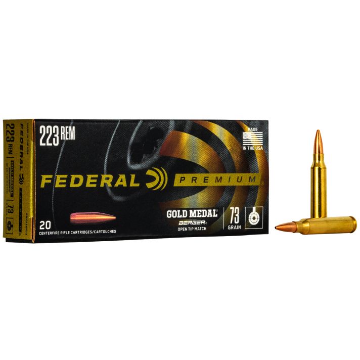 Federal GM223BH73 Premium Gold Medal 223Rem 73gr Berger Open Tip Match 20 Per Box/10 Case