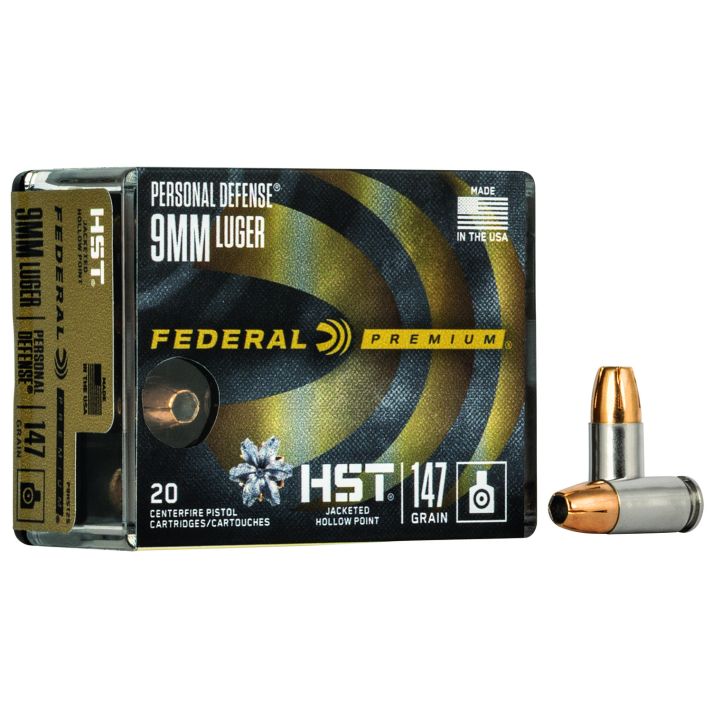 Federal P9HST2S Premium Personal Defense 9mmLuger 147gr HST Jacketed Hollow Point 20 Per Box/10 Case