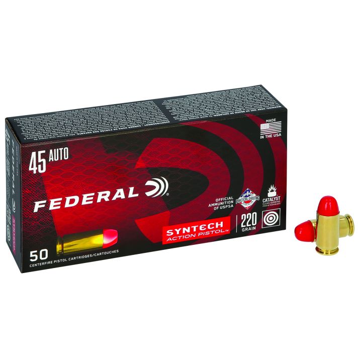 Federal AE45SJAP1 American Eagle Syntech Action Pistol45ACP 220gr Total Syntech Jacket Flat Nose 50 Per Box/10 Case