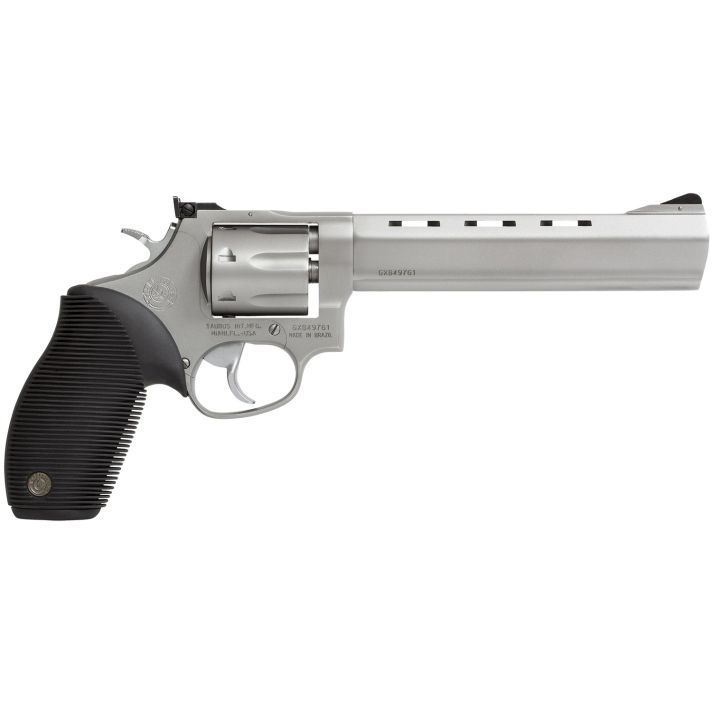 Taurus 2170069 Tracker 17 Medium Frame 17 HMR 7rd 6.50" Matte Stainless Vent Rib Barrel, Matte Stainless Steel Frame & Cylinder, Black Ribber Grip