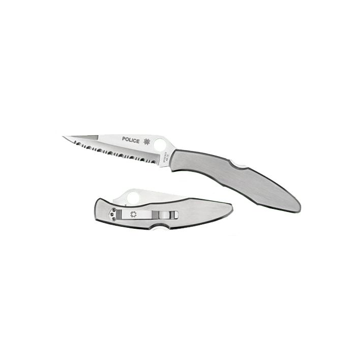 Spyderco C07S Police4.13" Folding Spear Point Part Serrated VG-10 SS Blade Stainless Steel Handle Includes Pocket Clip