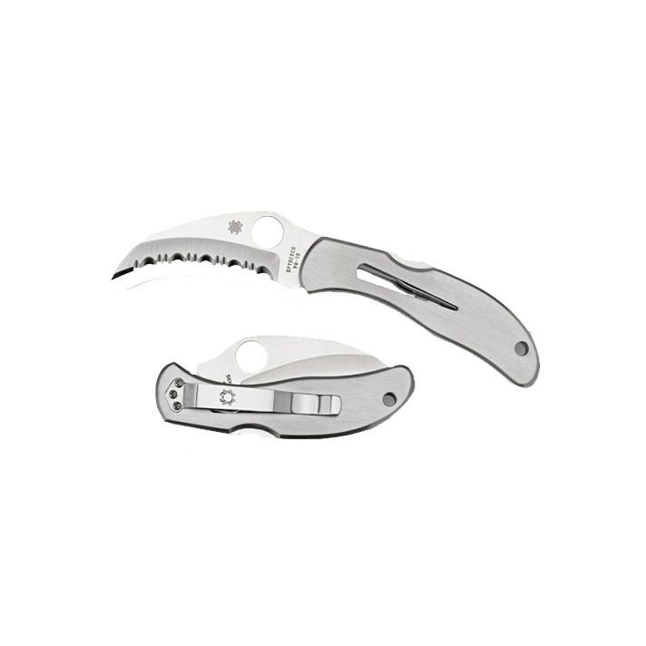 Spyderco C08S Harpy2.75" Folding Hawkbill Serrated VG-10 SS Blade Stainless Steel Handle Includes Pocket Clip