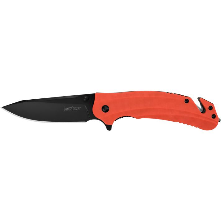 Kershaw 8650 Barricade3.50" Folding Drop Point Plain Black Oxide 8Cr13MoV SS Blade Orange Glass-Filled Nylon Handle Features Glass Breaker Includes Pocket Clip