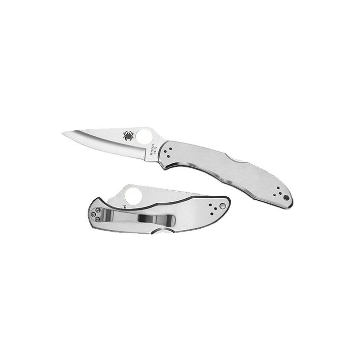 Spyderco C11P Delica 42.95" Folding Drop Point Plain VG-10 SS Blade/ Stainless Steel Handle Includes Pocket Clip