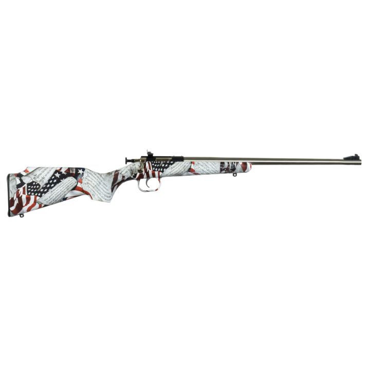 Crickett KSA3168 Youth22 LR 1rd 16.12" Stainless Steel Barrel, Fixed Front/Adjustable Rear Peep Sights, American Flag/Amendment Synthetic Stock w/11.5" LOP, Rebounding Firing Pin Safety