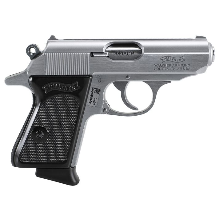 Walther Arms 4796001 PPK380 ACP 6+1 3.30" Stainless Steel Barrel, Matte Stainless Serrated Zinc Alloy Slide, Stainless Aluminum Frame w/Beavertail, Black Polymer Grip, Manual Thumb Safety