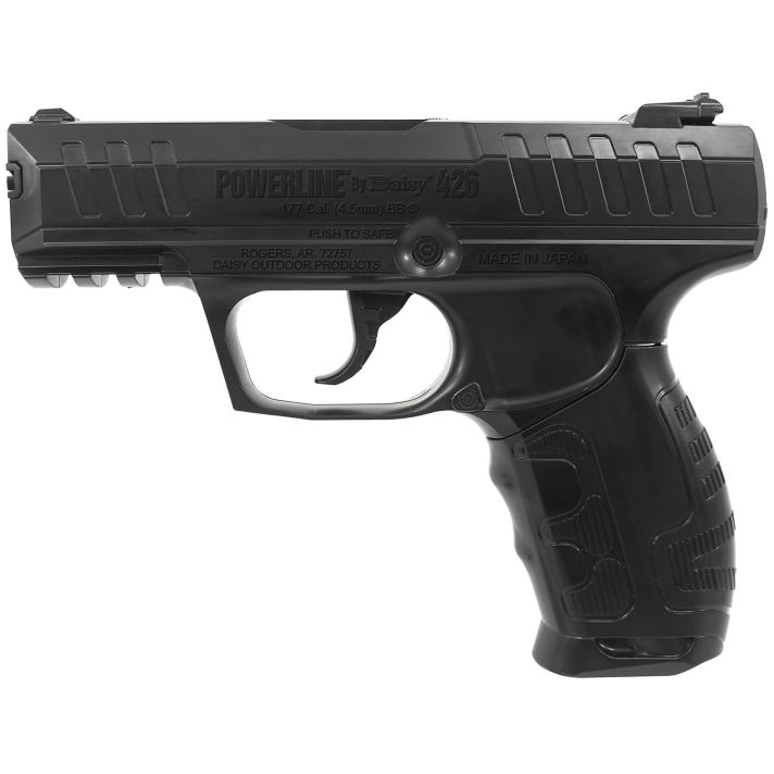 Daisy 426 Powerline Air Pistol CO2 177 Semi-Automatic 15 Shot Built-In BB Magazine, Smooth Bore Steel Barrel, Blade Front/Fixed Open Rear Sights, Molded Black Grip