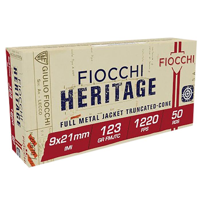 Fiocchi 9X21 Heritage9x21mmIMI 123gr Full Metal Jacket Truncated Cone 50 Per Box/20 Case