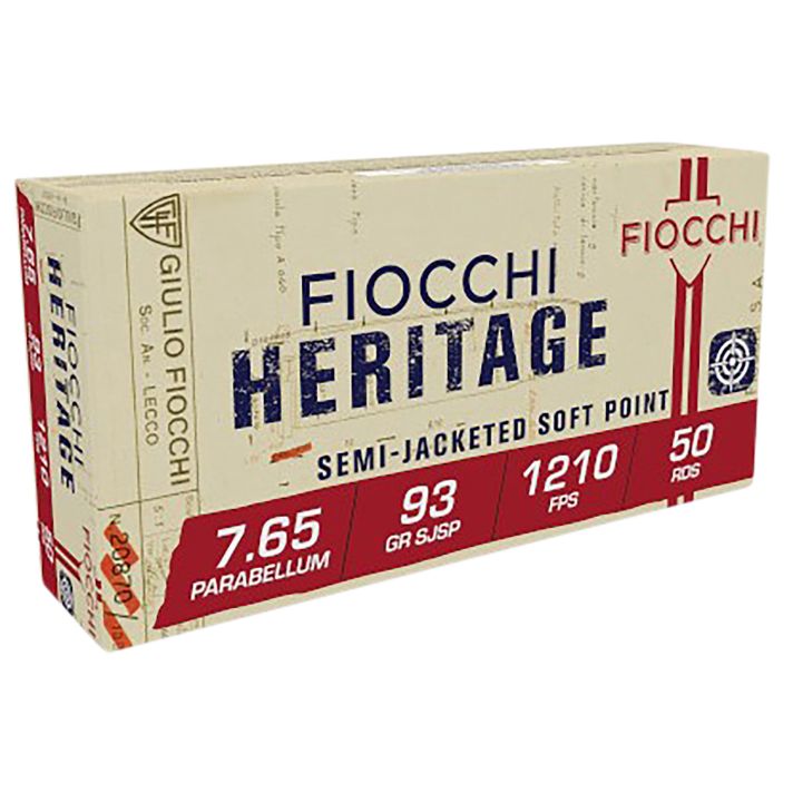 Fiocchi 765B Heritage7.65x21mmParabellum 93gr Semi Jacketed Soft Point 50 Per Box/20 Case