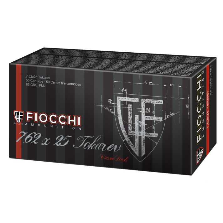 Fiocchi 762TOK Heritage7.62x25mmTokarev 88gr Full Metal Jacket 50 Per Box/20 Case