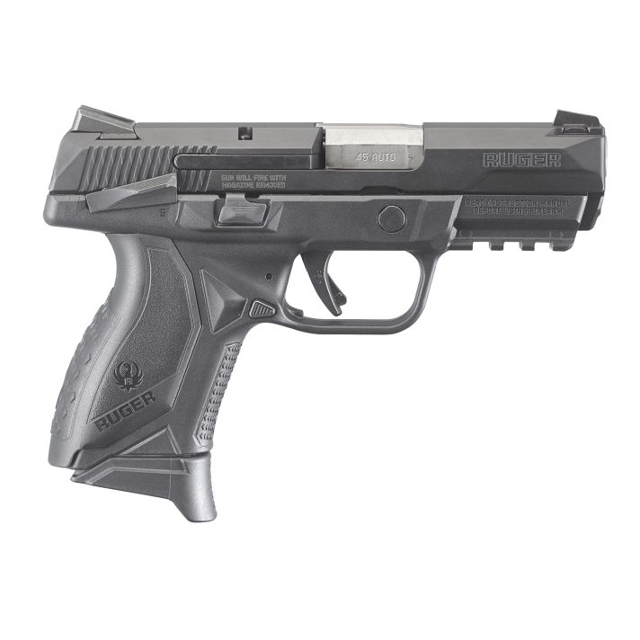 Ruger 8648 American PistolCompact Frame 45 ACP 10+1 3.75" Black Nitride Stainless Steel Barrel & Serrated Slide, Black Polymer Frame w/Picatinny Rail, Textured Wraparound Grip, Right Hand