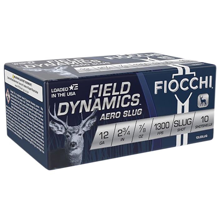 Fiocchi 12LESLUG Field Dynamics Aero 12Gauge 2.75" 7/8oz RifledSlug Shot 10 Per Box/25 Case