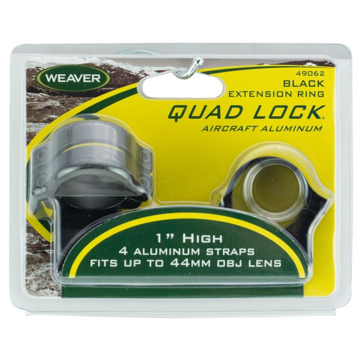 Weaver Mounts 49062 Quad Lock Detachable RingsBlack 1" High Extended