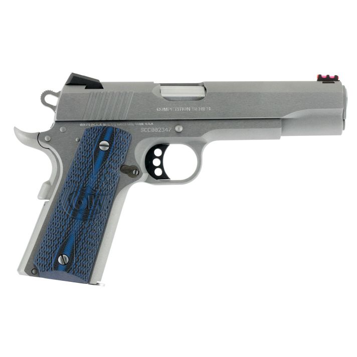 Colt Mfg O1070CCS Competition Government 45 ACP 8+1 5" Stainless National Match Barrel, Serrated Slide & Frame w/Beavertail, Checkered Blue G10 Grip, Ambidextrous