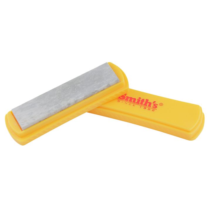 Smiths Products 50556 Arkansas Sharpening Stone Hand Held 4" Ceramic Stone Sharpener Plastic Handle White/Yellow